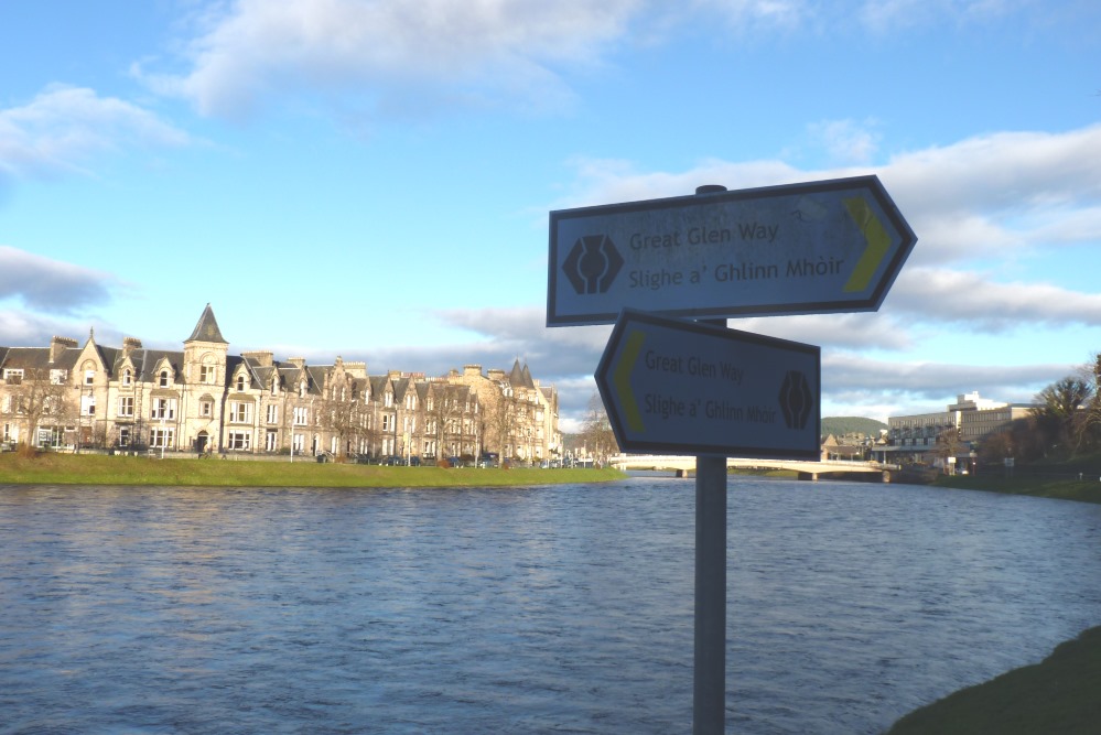 Great Glen Way signs on the trail in Inverness, Inverness riverside