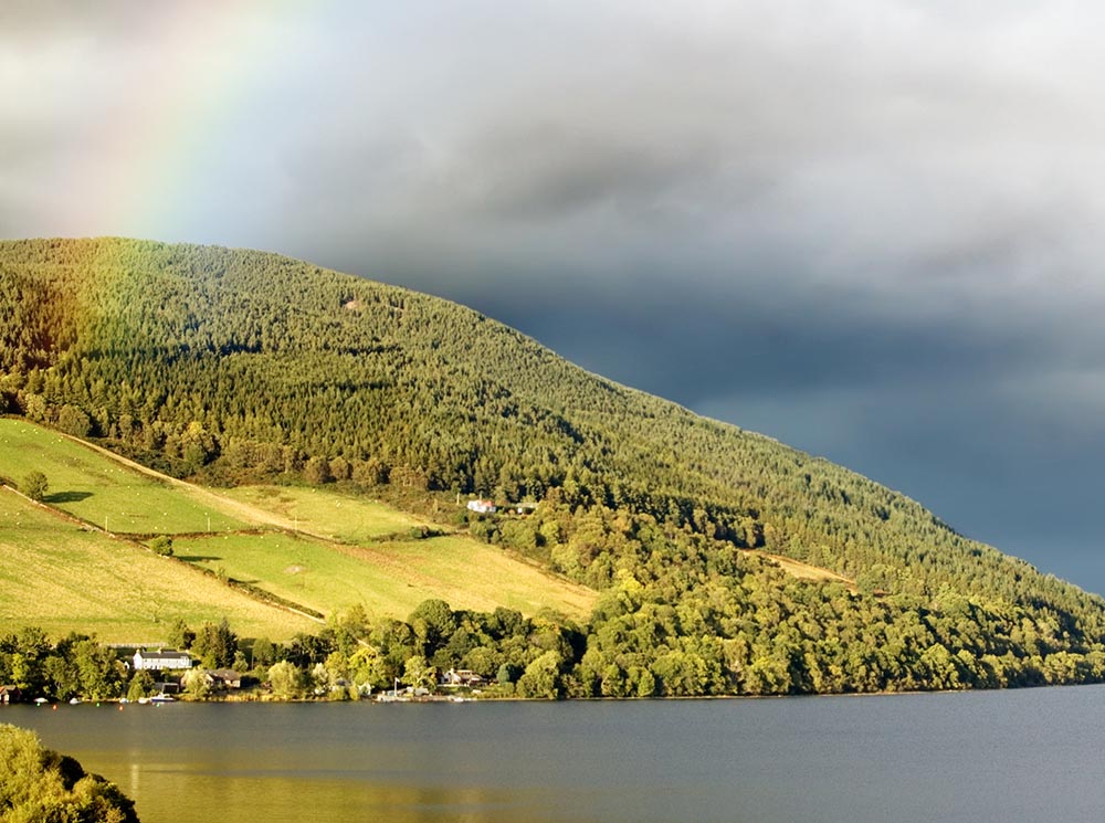 A rainbow over Loch Ness.